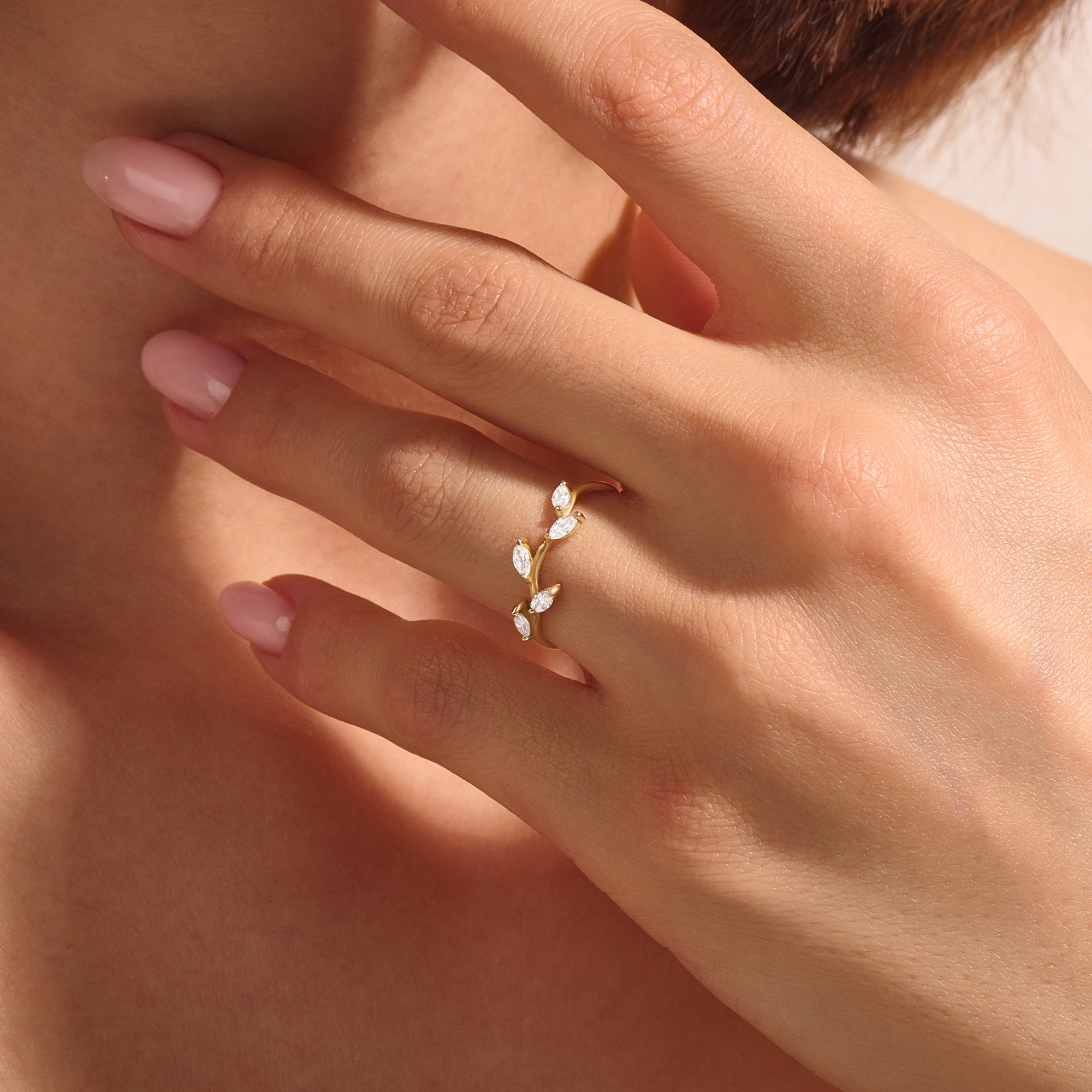 0.24 ctw Marquise Cut Diamonds Leaf Stacking Ring in 14k Solid Gold