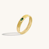 14K Solid Gold Marquise Emerald Sunburst Band Ring