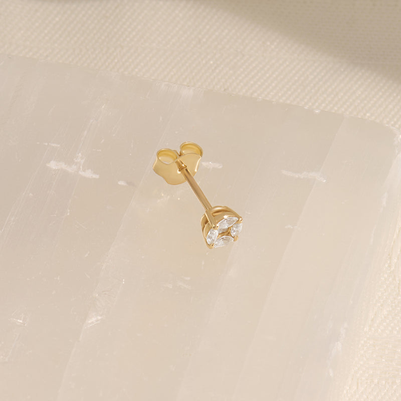 14K Real Gold Minimalist Marquise Flower Stud Earrings