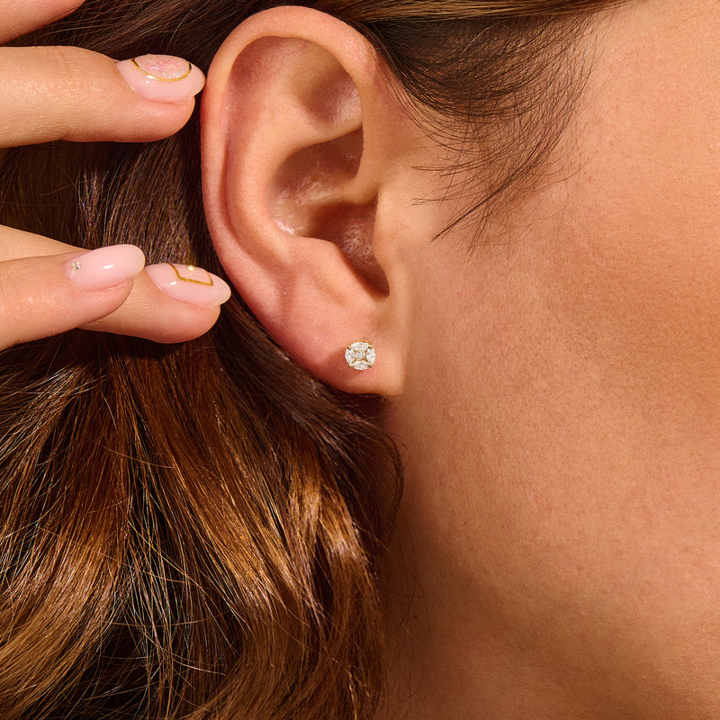 14K Solid Gold Minimalist Marquise Flower Stud Earrings