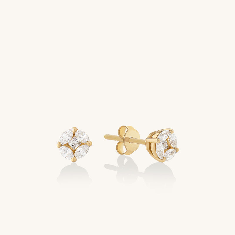 Women's CZ Diamond Marquise Flower Earrings in 14k Real Gold