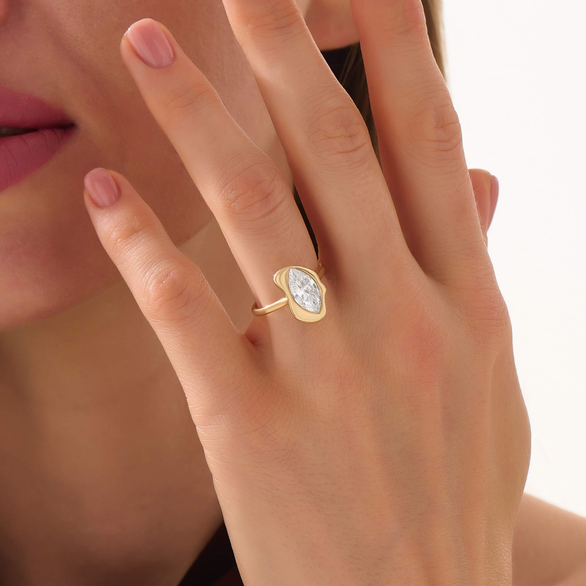 Women's Solid Gold Marquise Moissanite Molten Ring