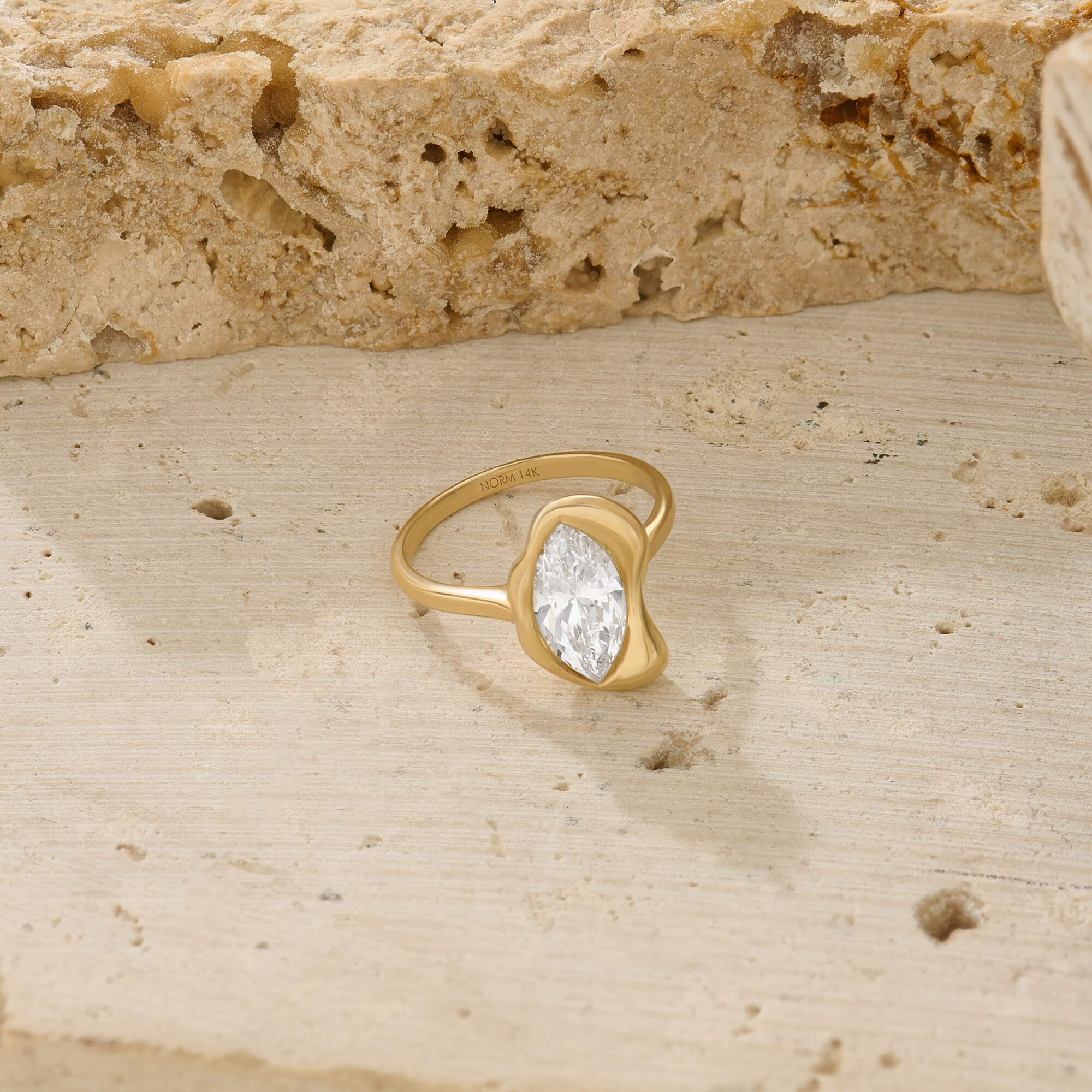Marquise Moissanite Solid Gold Molten Ring