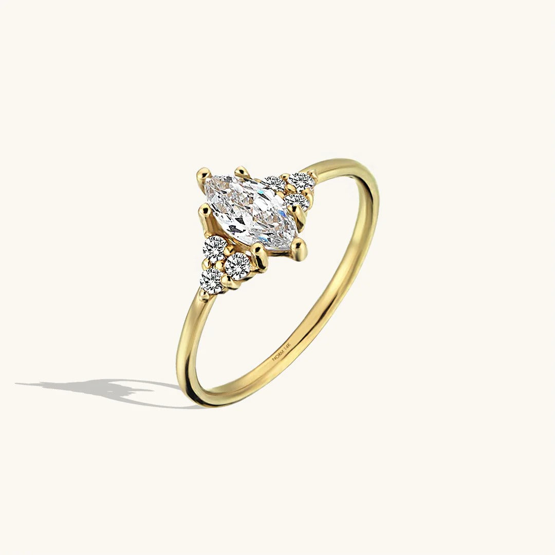 Marquise Moissanite Ring in Solid Yellow Gold