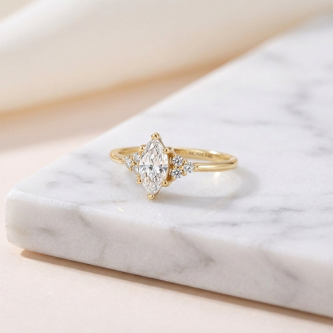 Solid Gold Marquise Moissanite Ring