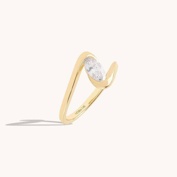 Marquise Moissanite Solitaire Bypass Ring in Solid Gold
