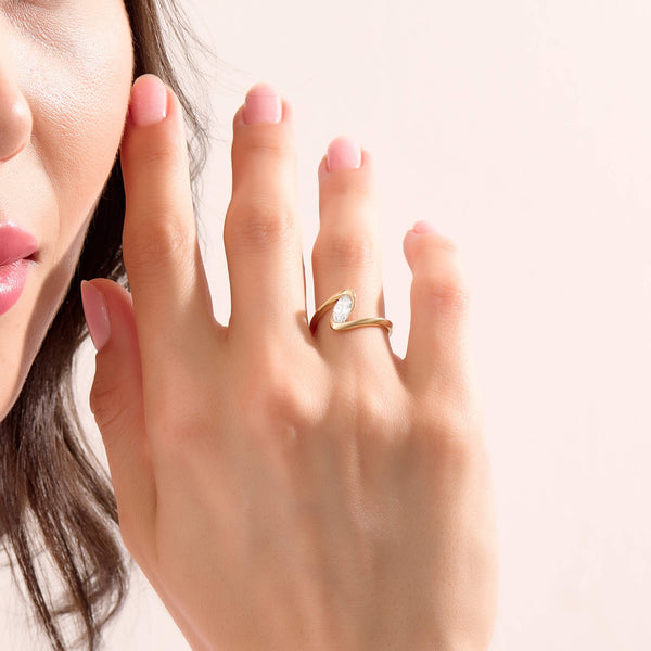 Women's Marquise Moissanite Solitaire Bypass Ring in Solid Gold