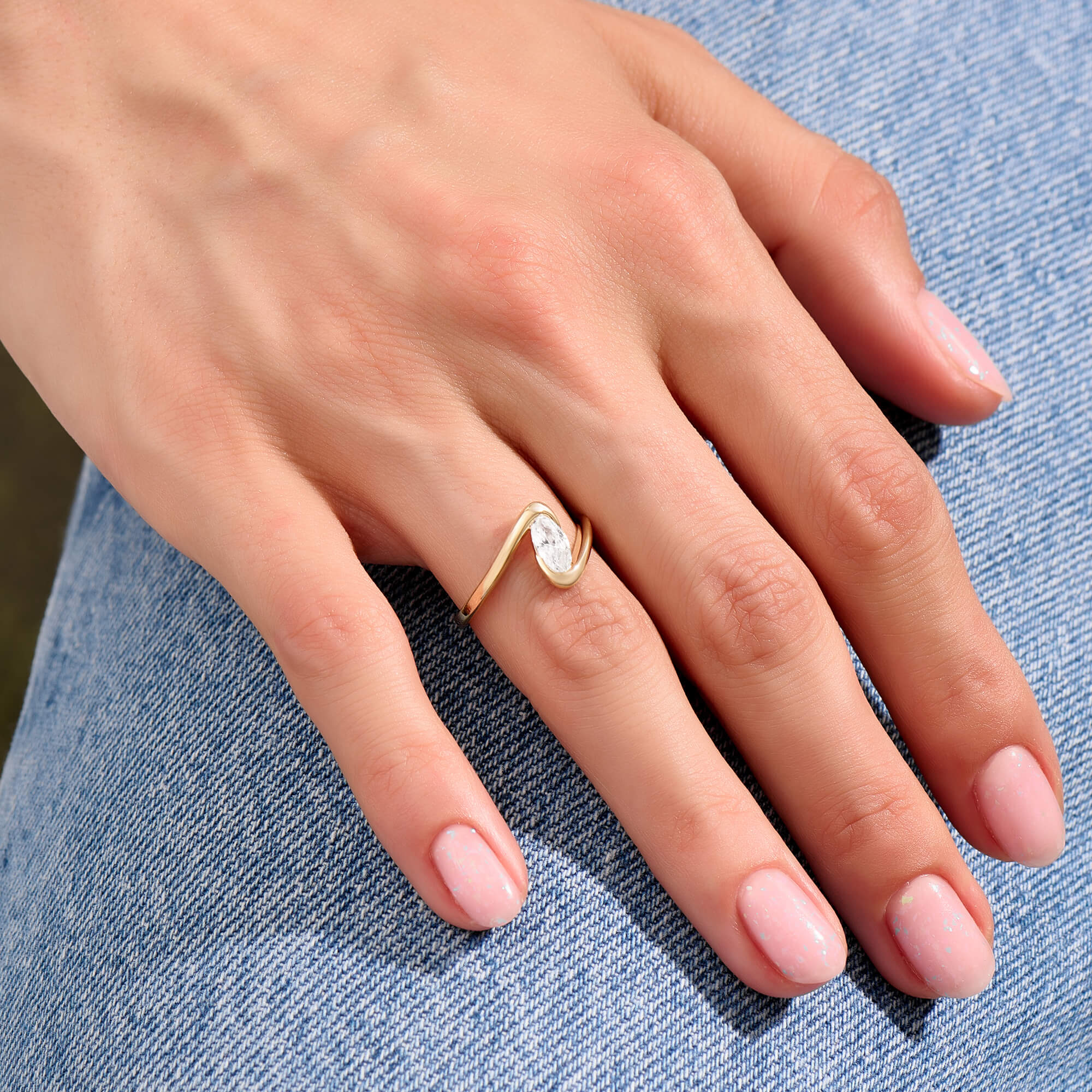 Women's Marquise Moissanite Ring in Solid Gold