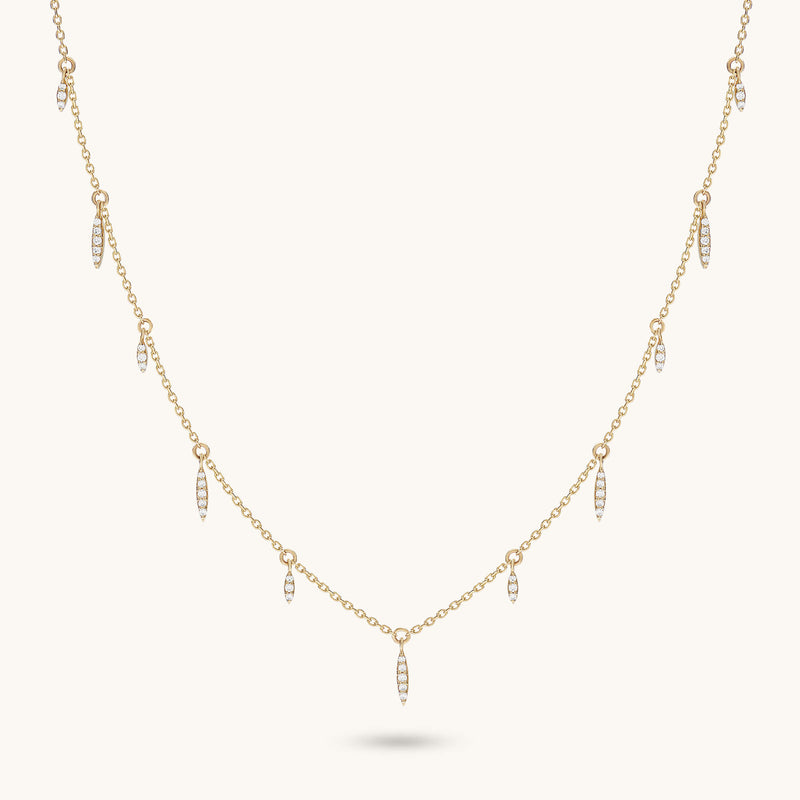 Marquise Station Drop Necklace in 14K Solid Gold