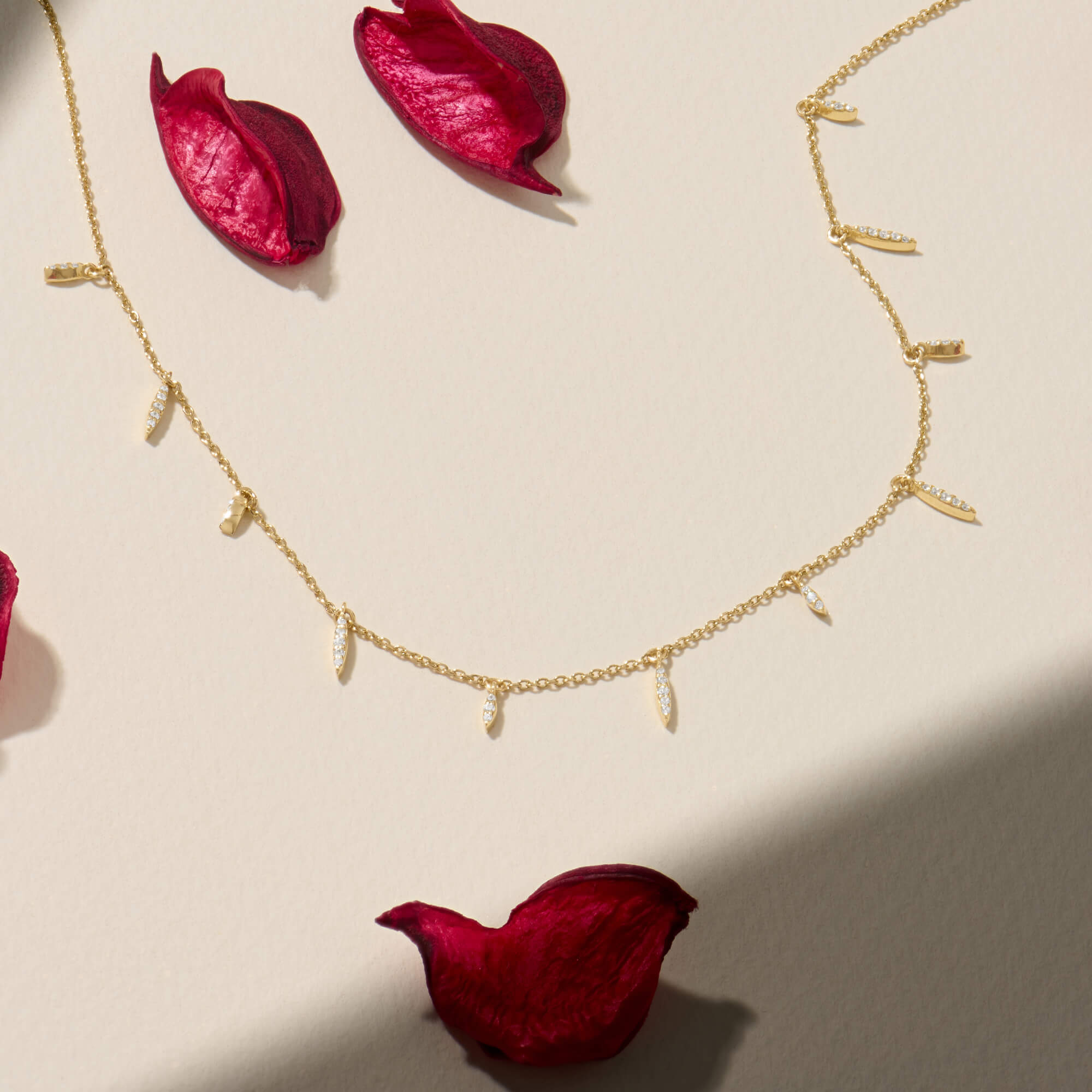 Marquise Design Station Drop Necklace in 14K Yellow Gold