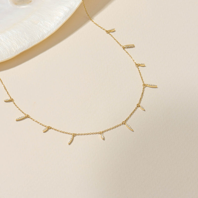 14K Yellow Gold Marquise Station Drop Necklace