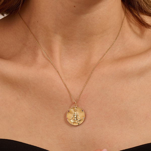 Women's Meditation Coin Necklace in 14k Gold