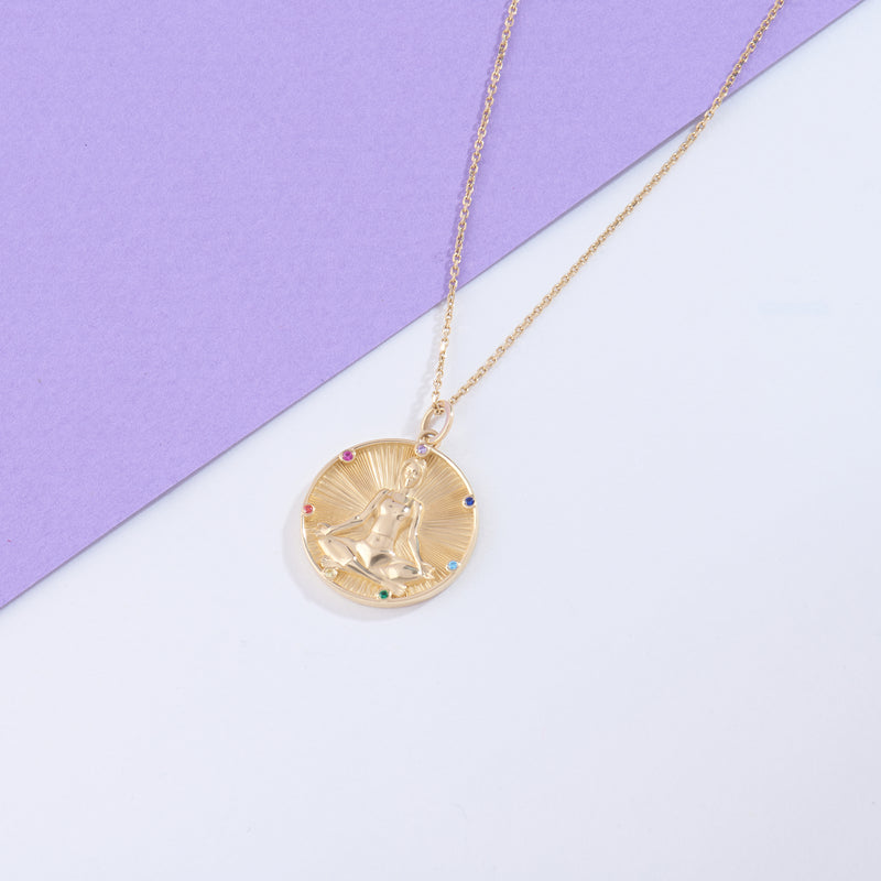 Women's Meditating Yogi Charm Necklace in 14k Real Gold