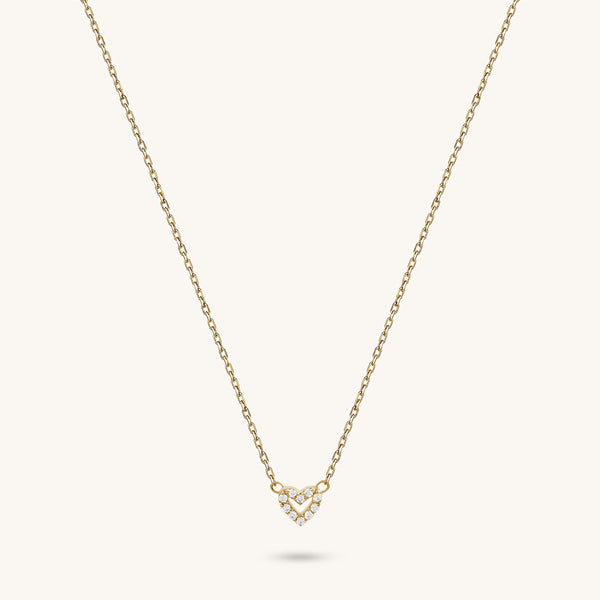 14K Gold Minimal Heart Necklace Paved with CZ Diamonds