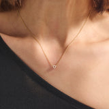 14K Solid Gold Minimal Pave Heart Layering Necklace