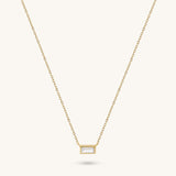 14K Real Gold Minimalist Baguette Necklace for Women