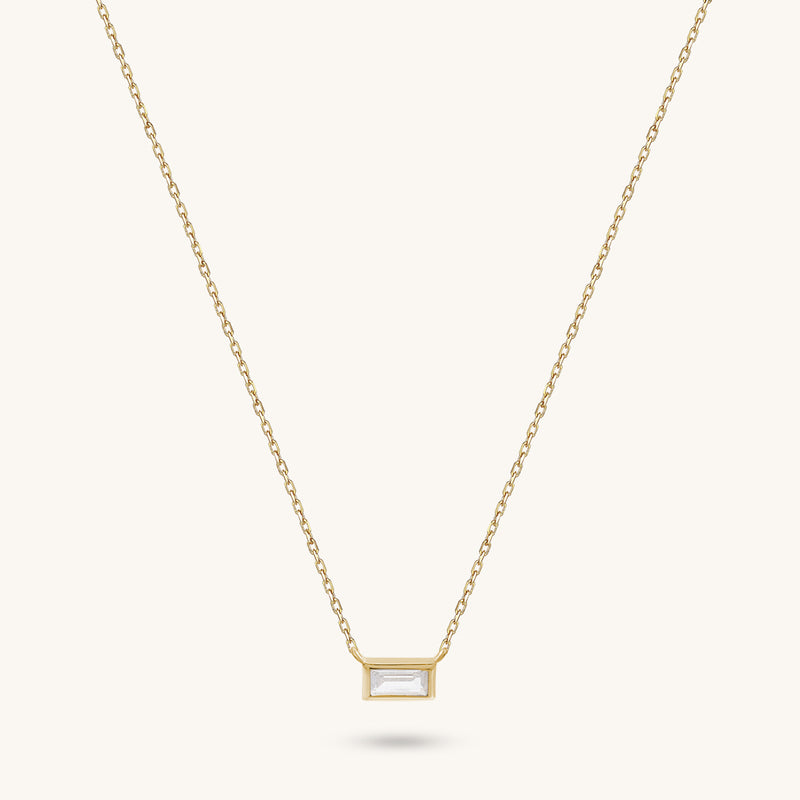 14K Real Gold Minimalist Baguette Necklace for Women