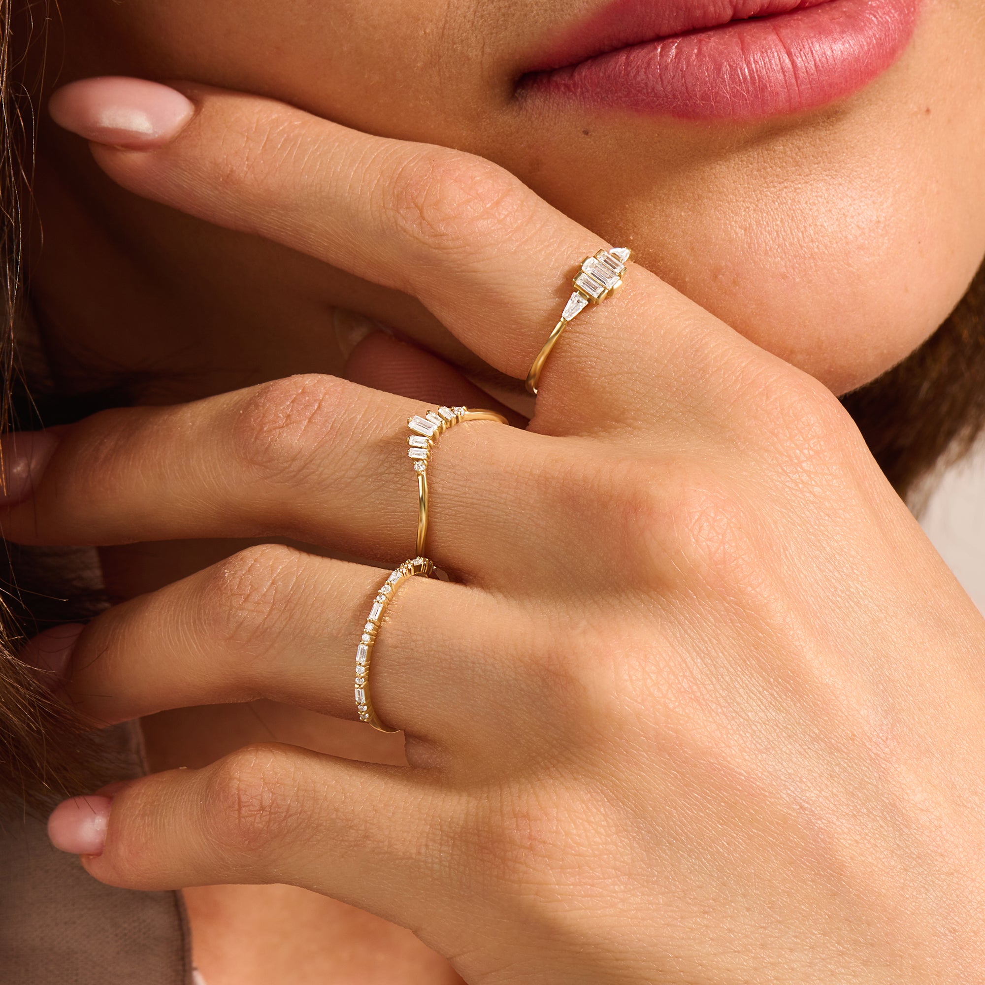 14k Real Yellow Gold Minimalist Baguette Wedding Ring for Women