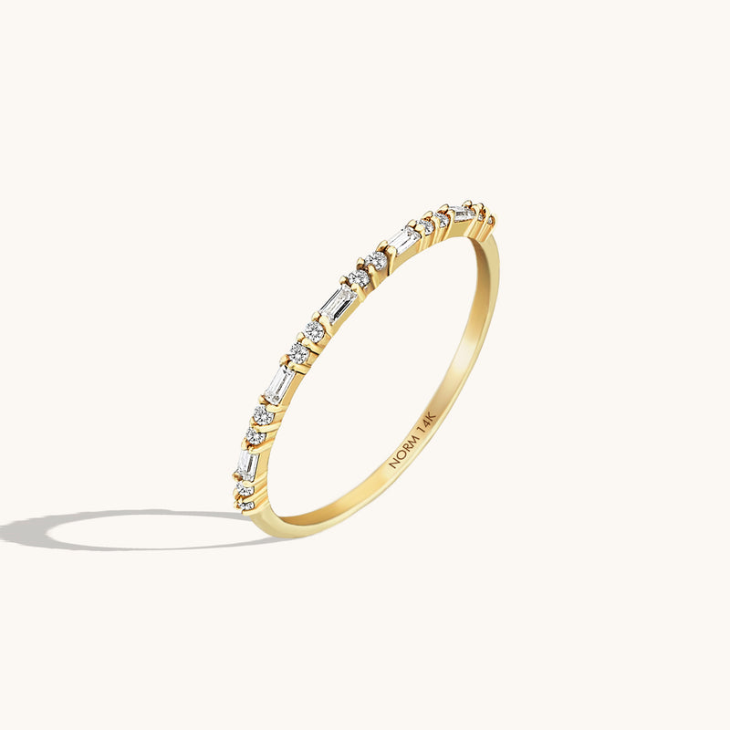 14k Real Gold Minimalist Baguette Wedding Ring for Women