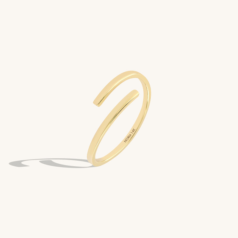 Minimalist Bypass Stacking Ring in 14K Solid Gold