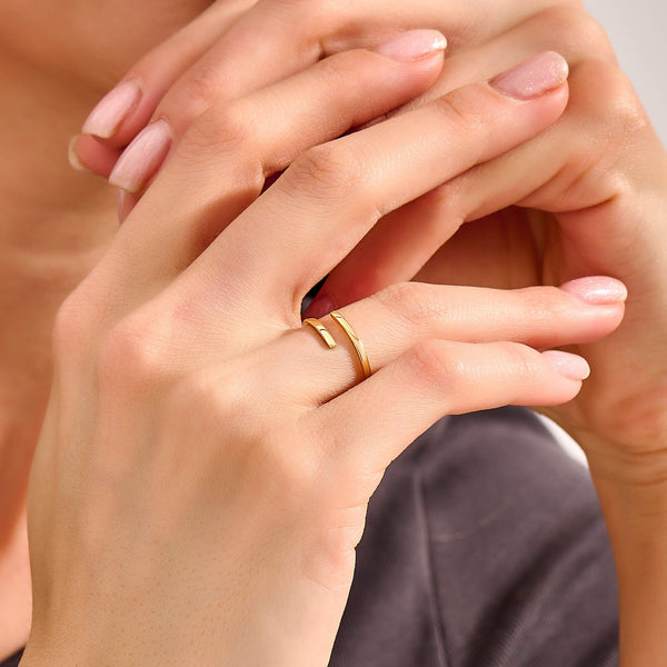 Minimalist Bypass Stacking Ring in 14K Real Gold