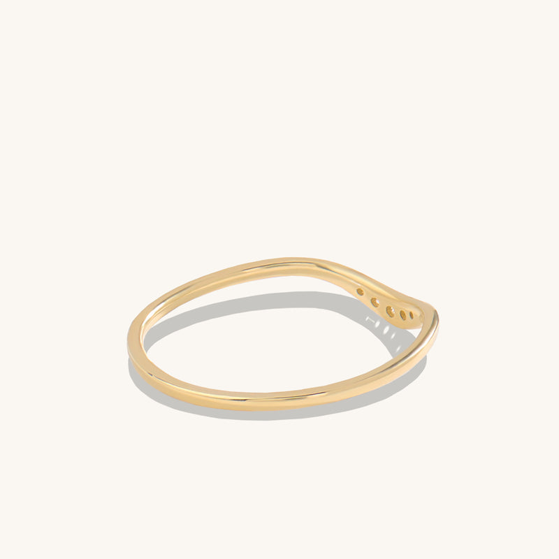 14K Solid Yellow Gold 0.06ctw Diamond Curve Stacking Ring