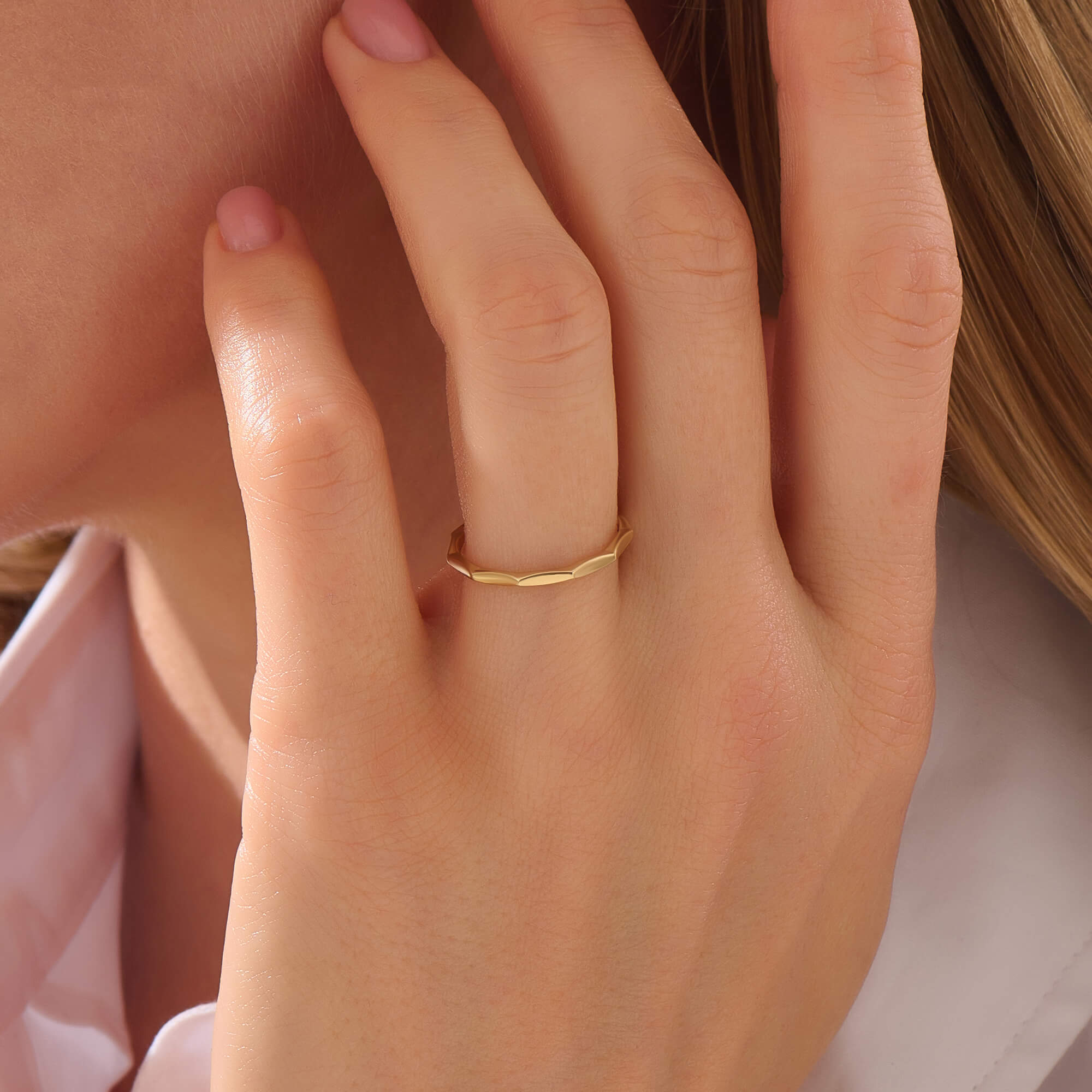 Women's Solid Gold Minimalist Faceted Band Ring