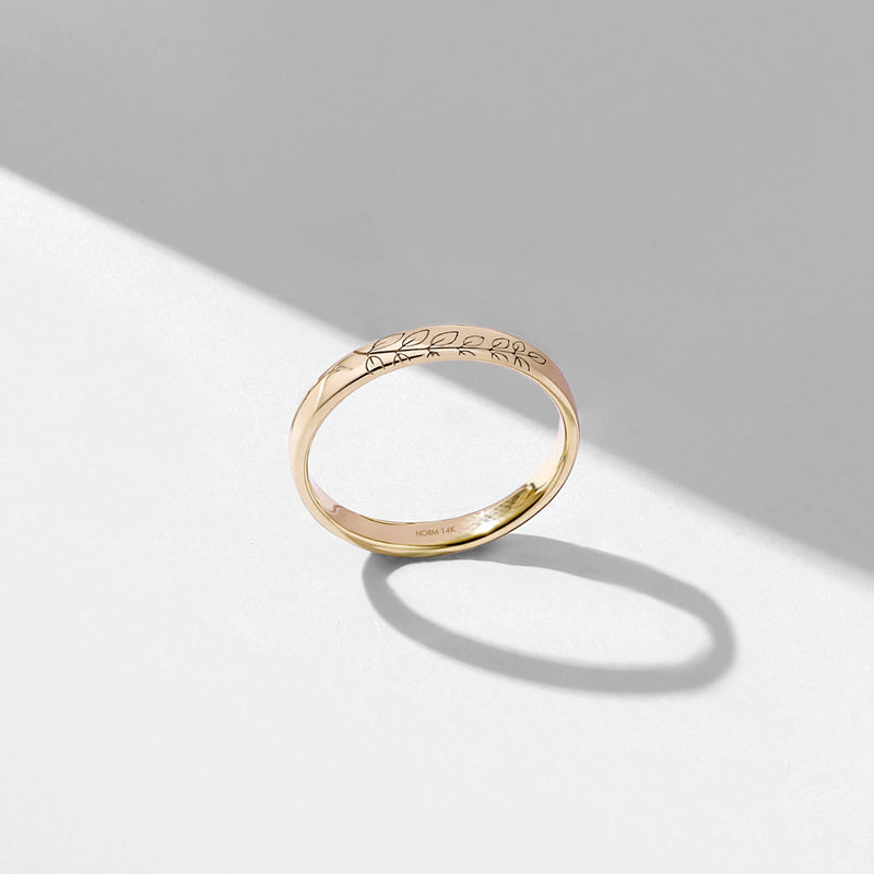 14K Real Gold Minimalist Leaf Band Ring
