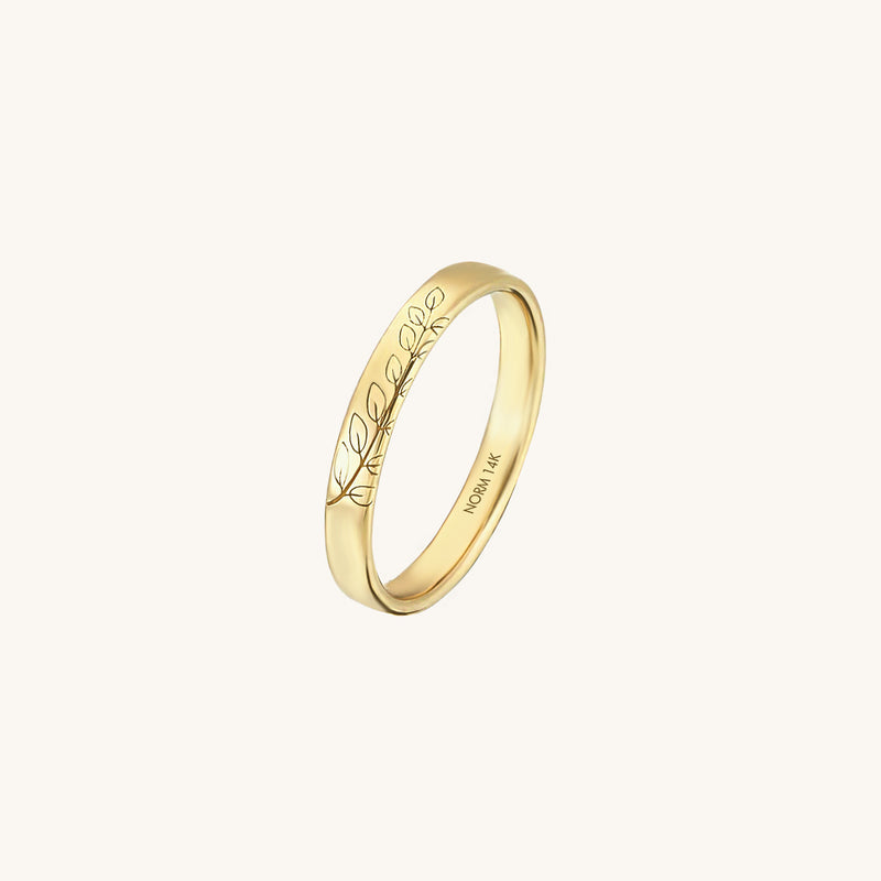 14K Solid Gold Wedding Band - Leaf Design