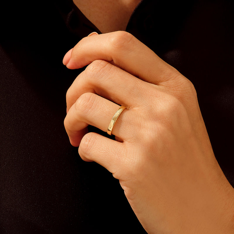 Women's 14K Real Gold Leaf Carved Wedding Band Ring