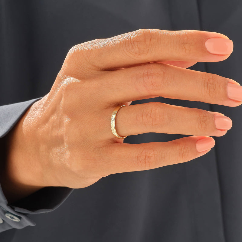 Women's 14K Solid Gold Leaf Carved Wedding Band Ring