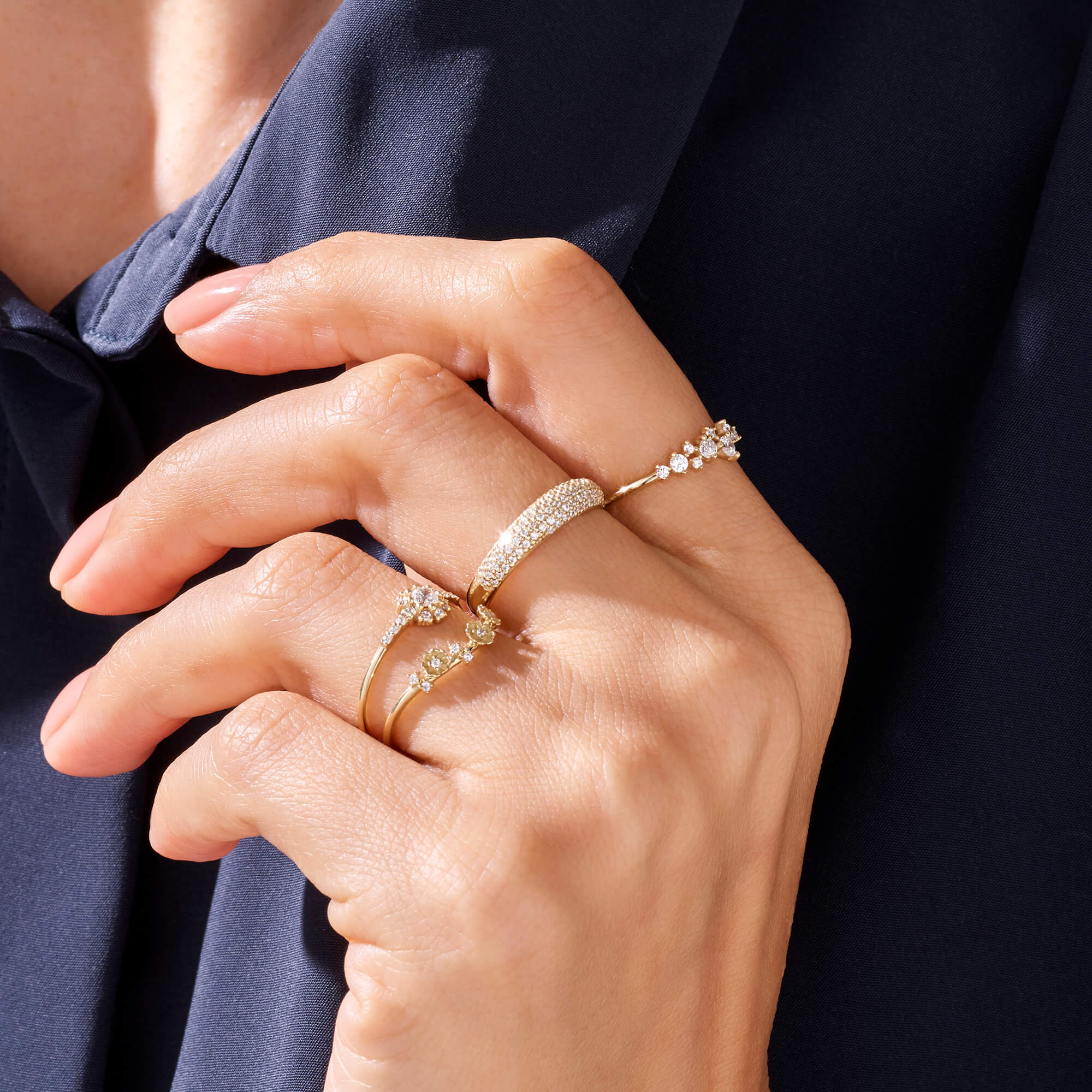 14k Real Gold Pave Minimalist Statement Ring