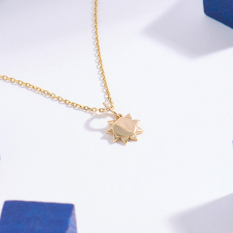 14K Real Gold Dainty Sun Charm Necklace