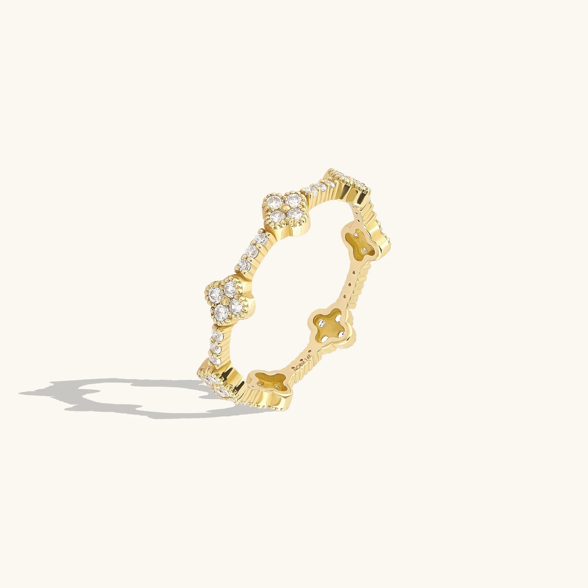 Moissaite Shamrock Stacking Ring in Solid Gold