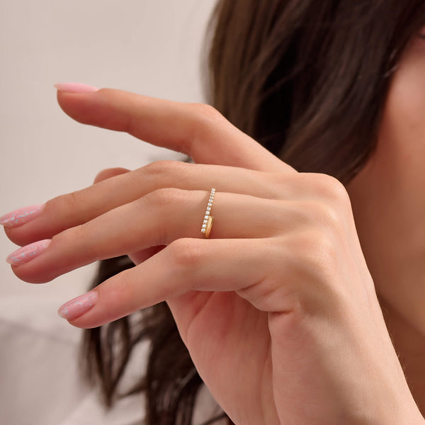 Women's Moissanite Balance Stacking Ring in Solid Yellow Gold