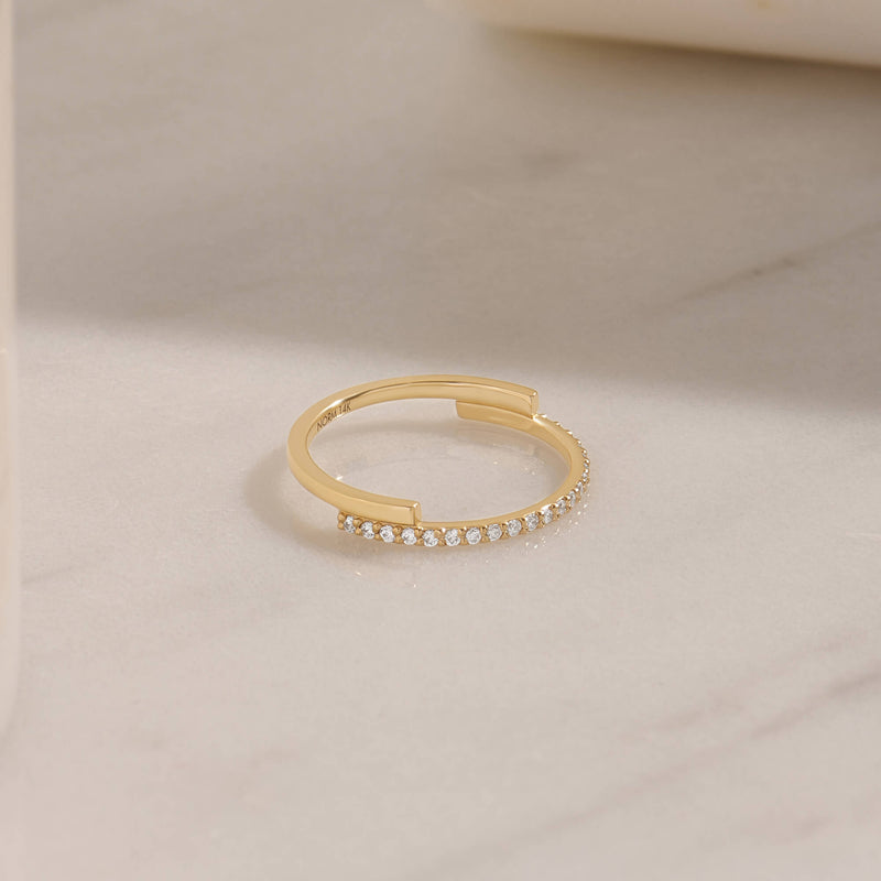 Moissanite Balance Stacking Ring in Real Yellow Gold