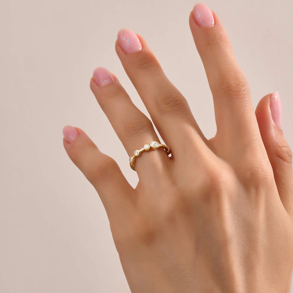 Women's Moissanite Bezel Bubble Ring in Solid Yellow Gold
