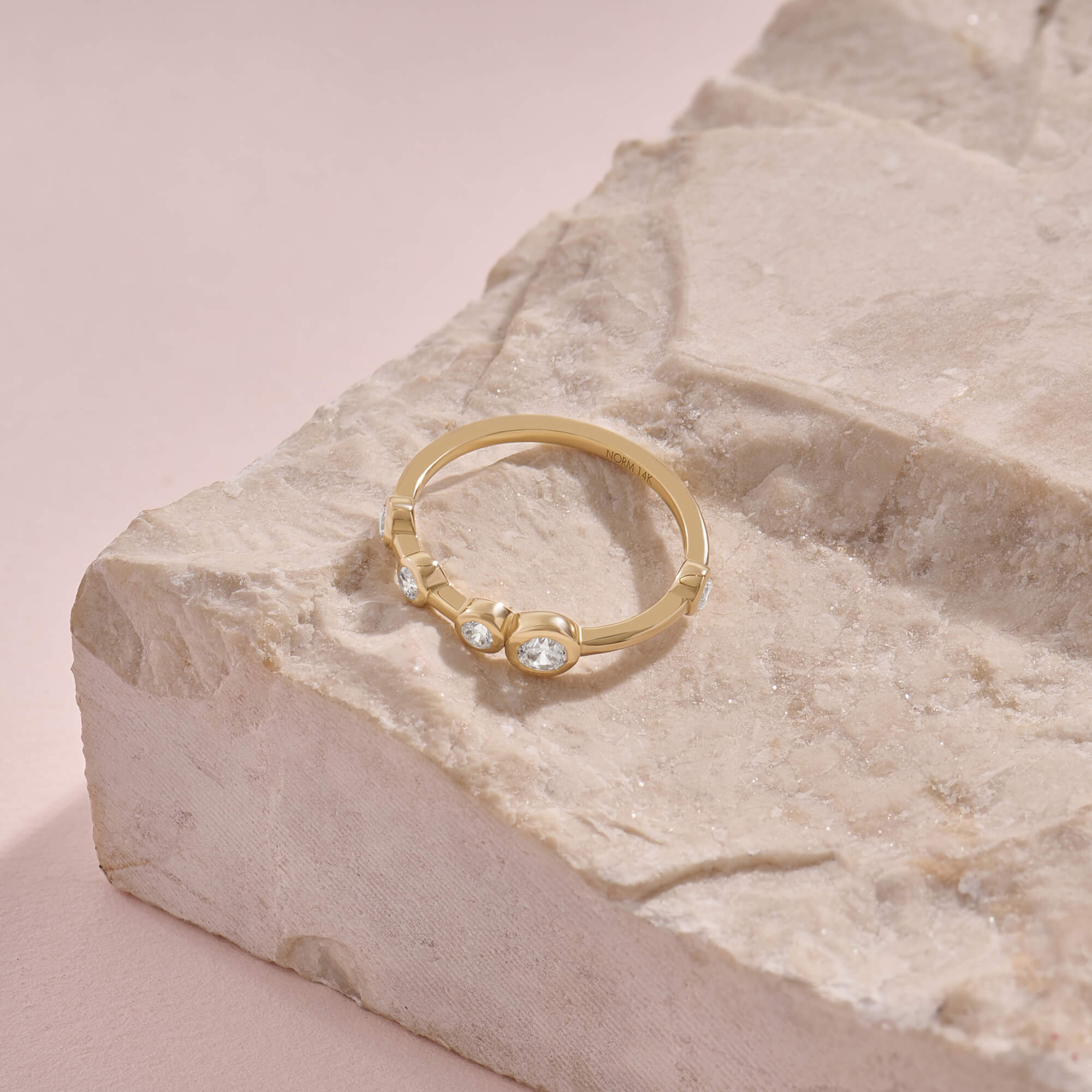 Moissanite Bezel Bubble Ring in Real Yellow Gold