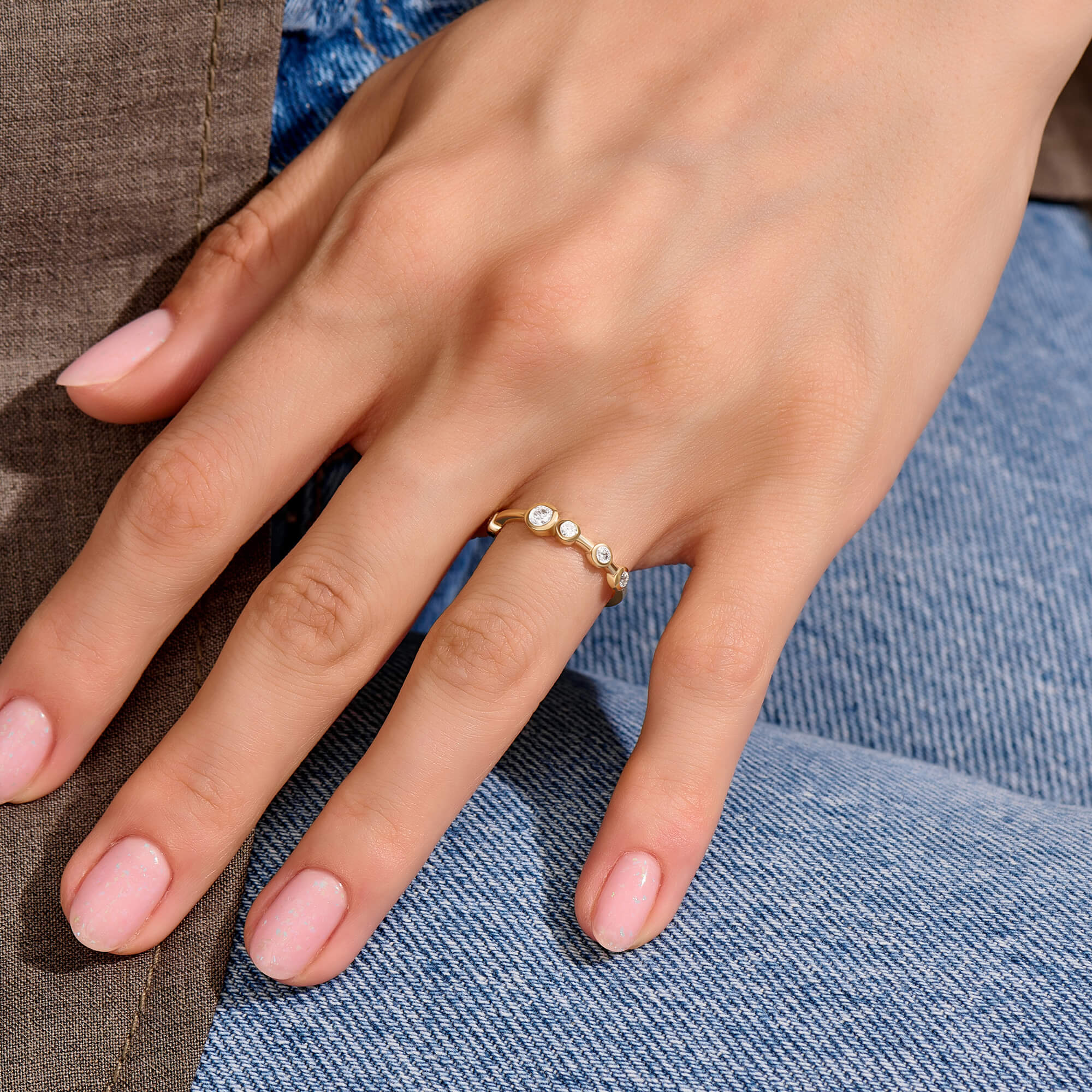 Women's Moissanite Bezel Bubble Ring in Real Yellow Gold