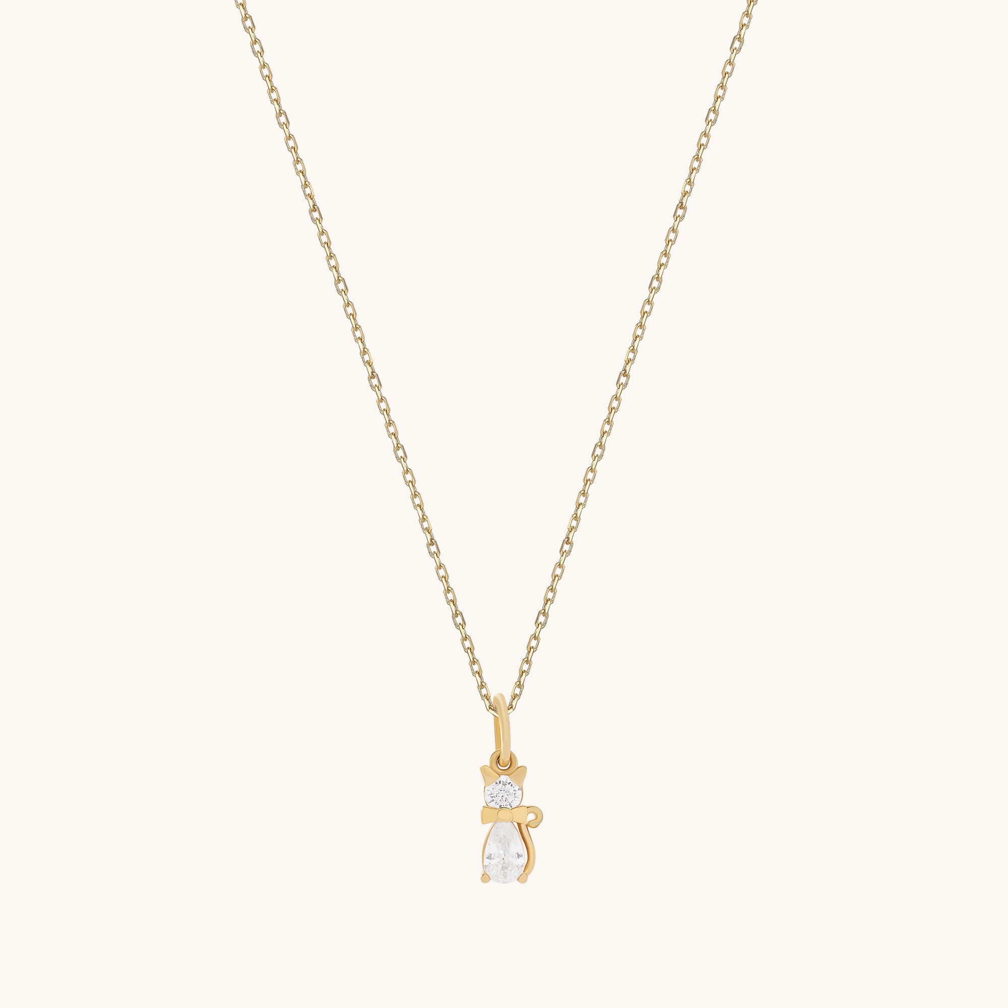 Moissanite Cat Charm Necklace in Solid Gold