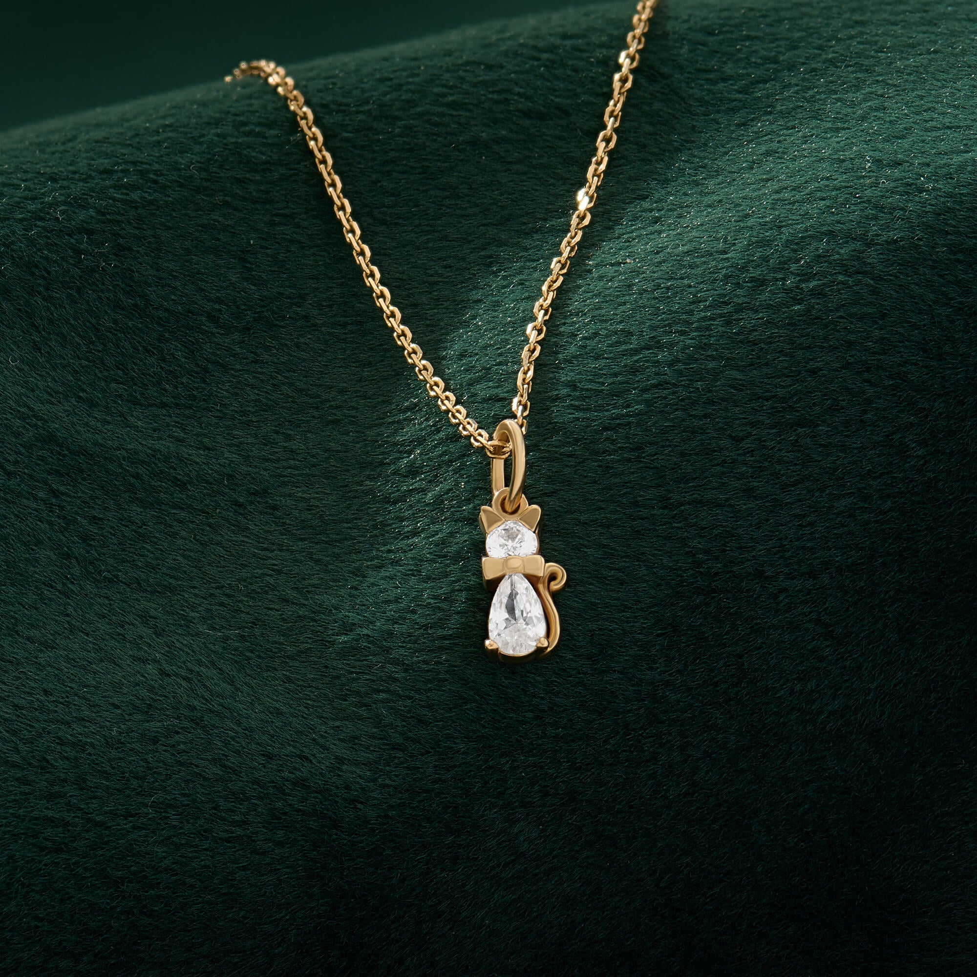 Real Gold Moissanite Cat Charm Necklace