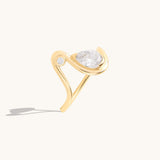 Moissanite Pear Solitaire Swirl Ring in Solid Gold