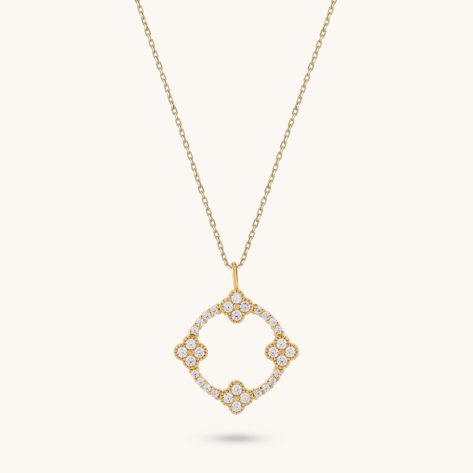 Moissanite Shamrock Necklace in Solid Gold