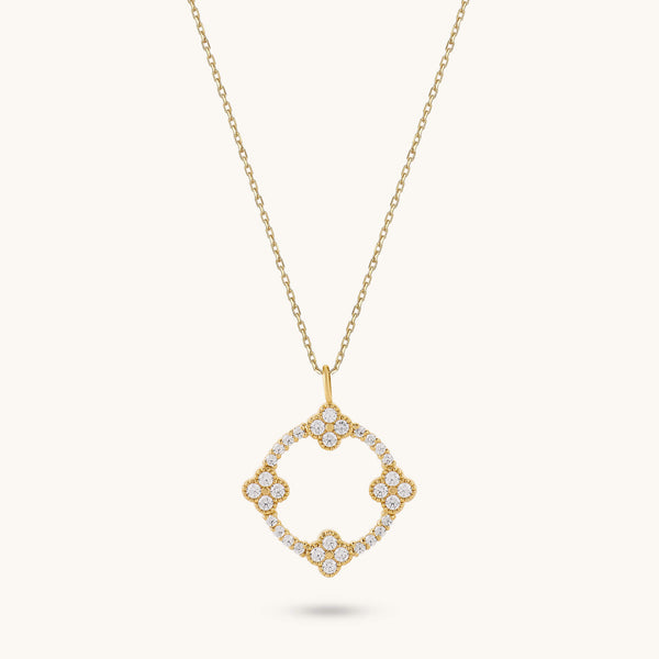 Moissanite Shamrock Necklace in Solid Gold