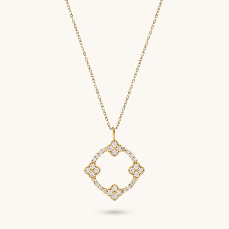 Moissanite Shamrock Necklace in Solid Gold