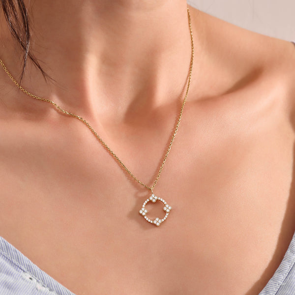 Women's Moissanite Shamrock Necklace in Yellow Gold