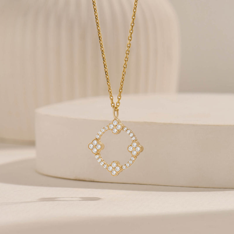 Moissanite Shamrock Necklace in Real Yellow Gold