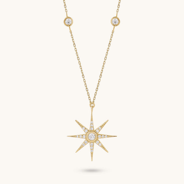 Moissanite Star Necklace in Solid Gold