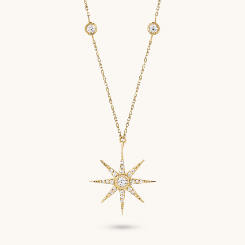 Moissanite Star Necklace in Solid Gold