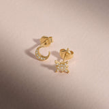 Moon and Star Stud Earrings in 14K Gold